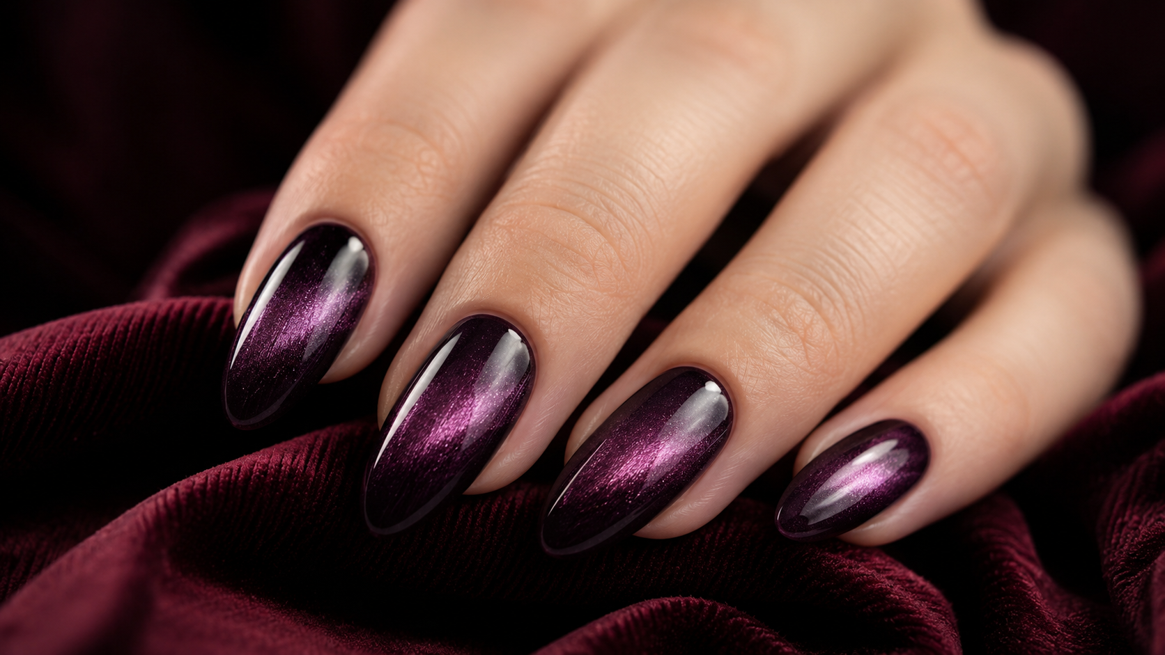 Deep Plum Velvet Cat-Eye Nails September Nail Ideas 2026